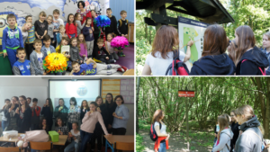 Uczniowie podczas zajęć w szkole oraz w Rezerwacie Morasko.