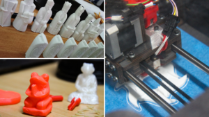 Drukarka 3D oraz wydruki, m.in. figury szachowe.